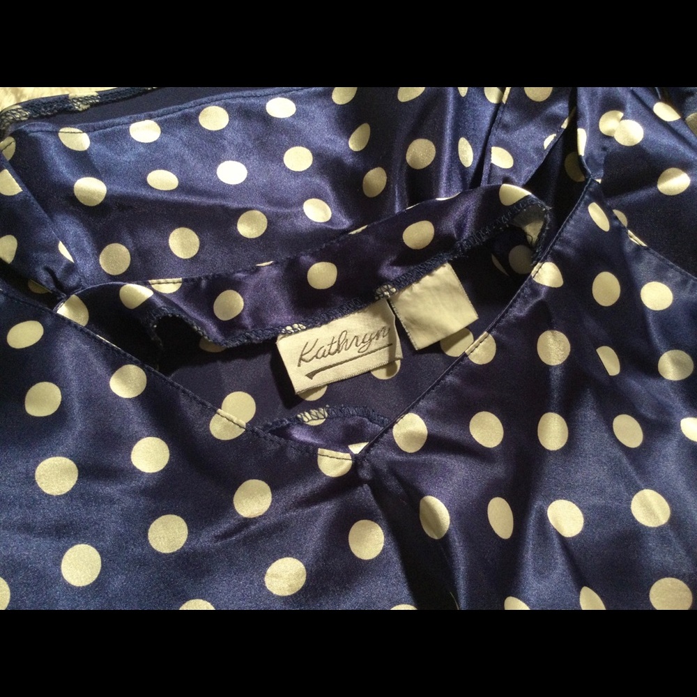 🌀2XHP!🌀VINTAGE | Satin Blue Silver Polka Dot PJs - Picture 11 of 12
